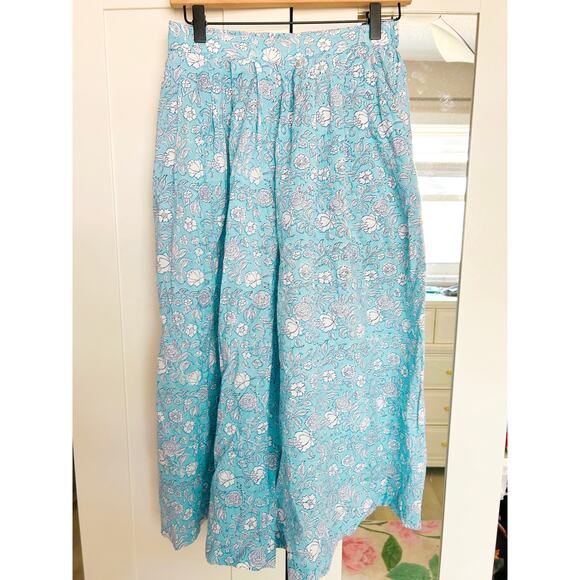 Anokhi Block Print Wide Leg Cropped Pants Blue Sz Medium - Picture 1 of 6